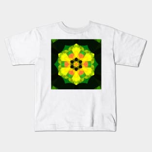 Retro Mandala Flower Yellow Green and Orange Kids T-Shirt